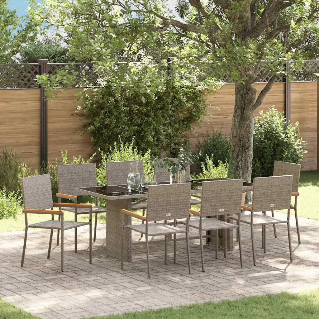 Set da Pranzo per Giardino 9 pcs Grigio polyrattan