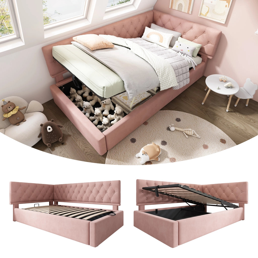 Letto singolo in velluto rosa 90x200 cm