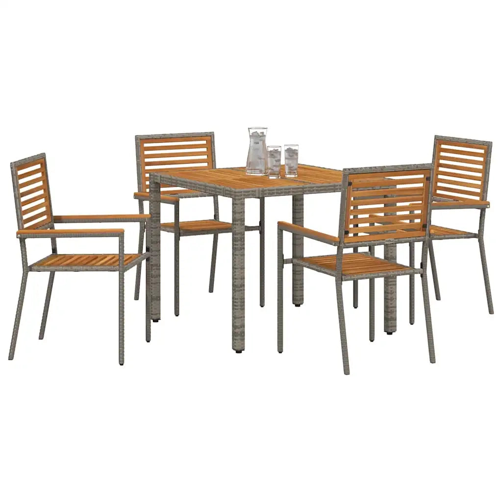 Set da Pranzo per Giardino 5 pcs Grigio e Marrone polyrattan