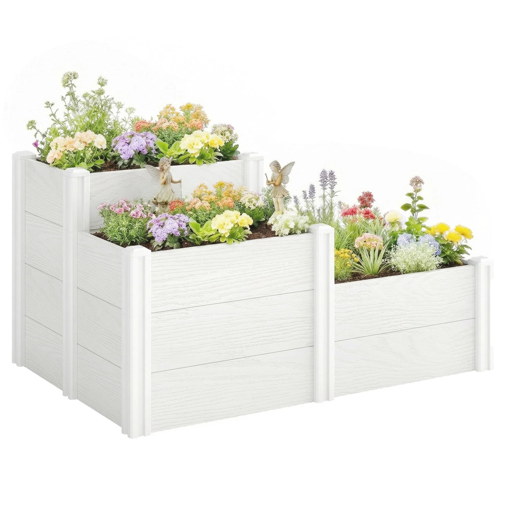 Aiuola Rialzata a 3 Livelli Fioriera Modulare da Giardino in Plastica per Orto ed Erbe Aromatiche Impilabile con Fondo Aperto per Fai da Te