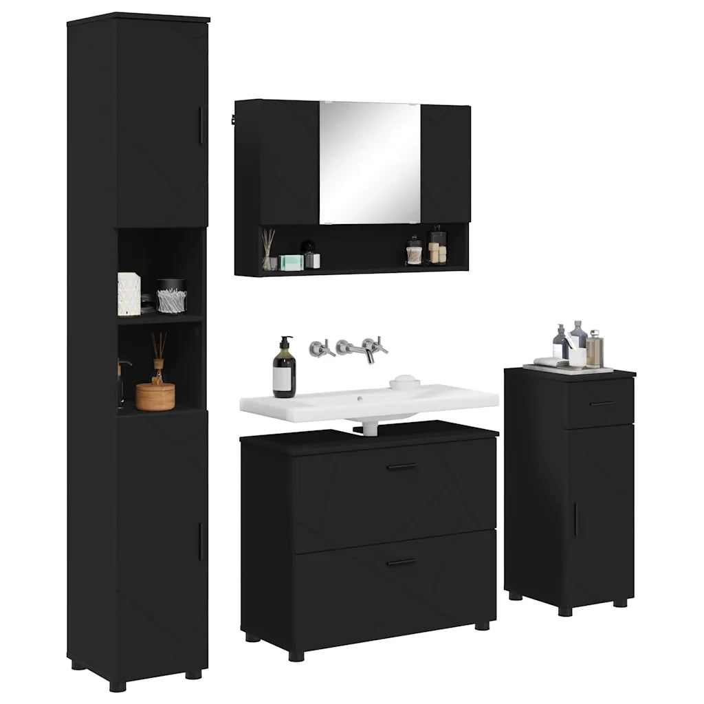 Set di mobili per il bagno con cassetto con porta 4 pcs Nero 3393054