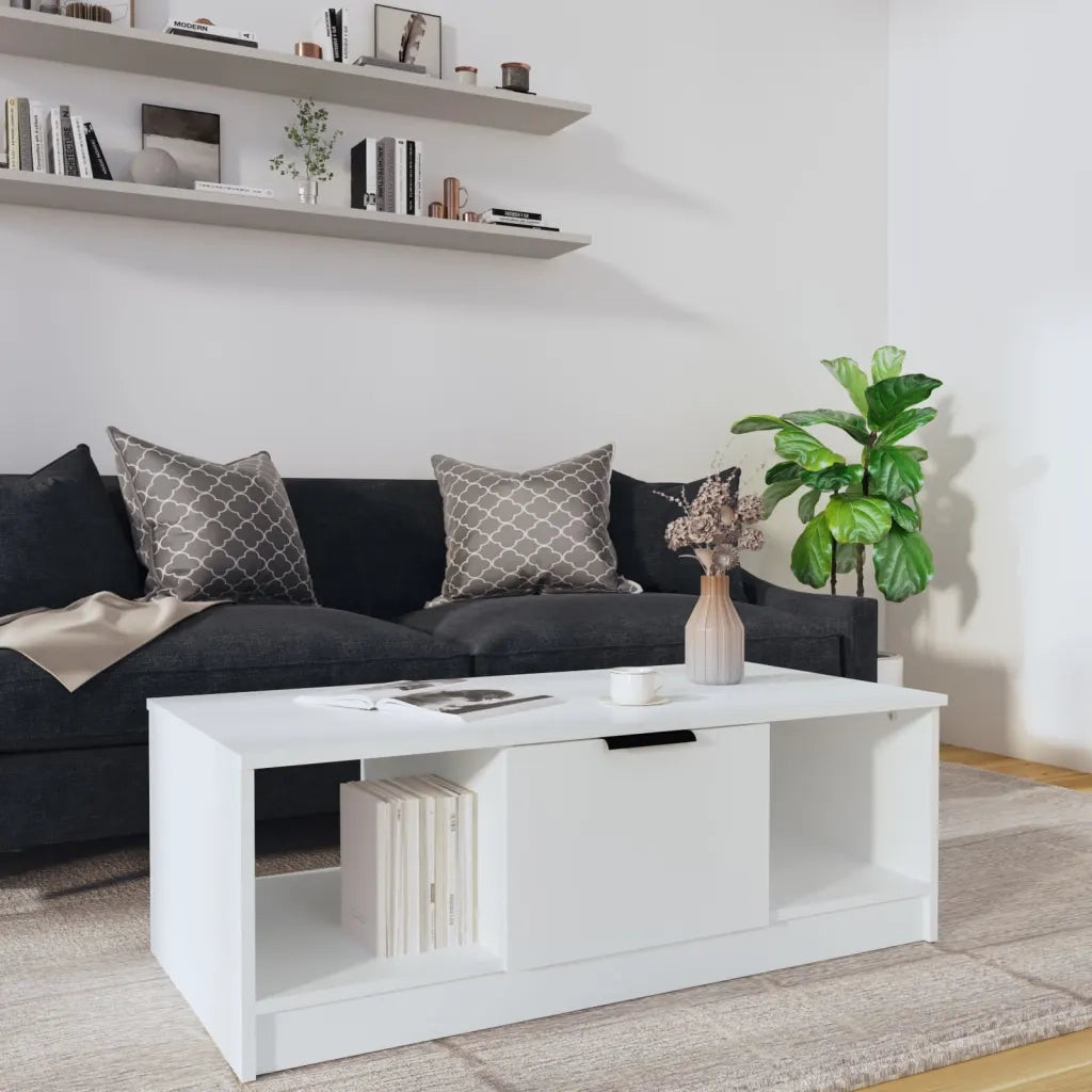 Tavolino da salotto | Tavolino da caff¨¨ | Tavolino da Soggiorno Bianco 102x50x36 cm in Legno Multistrato