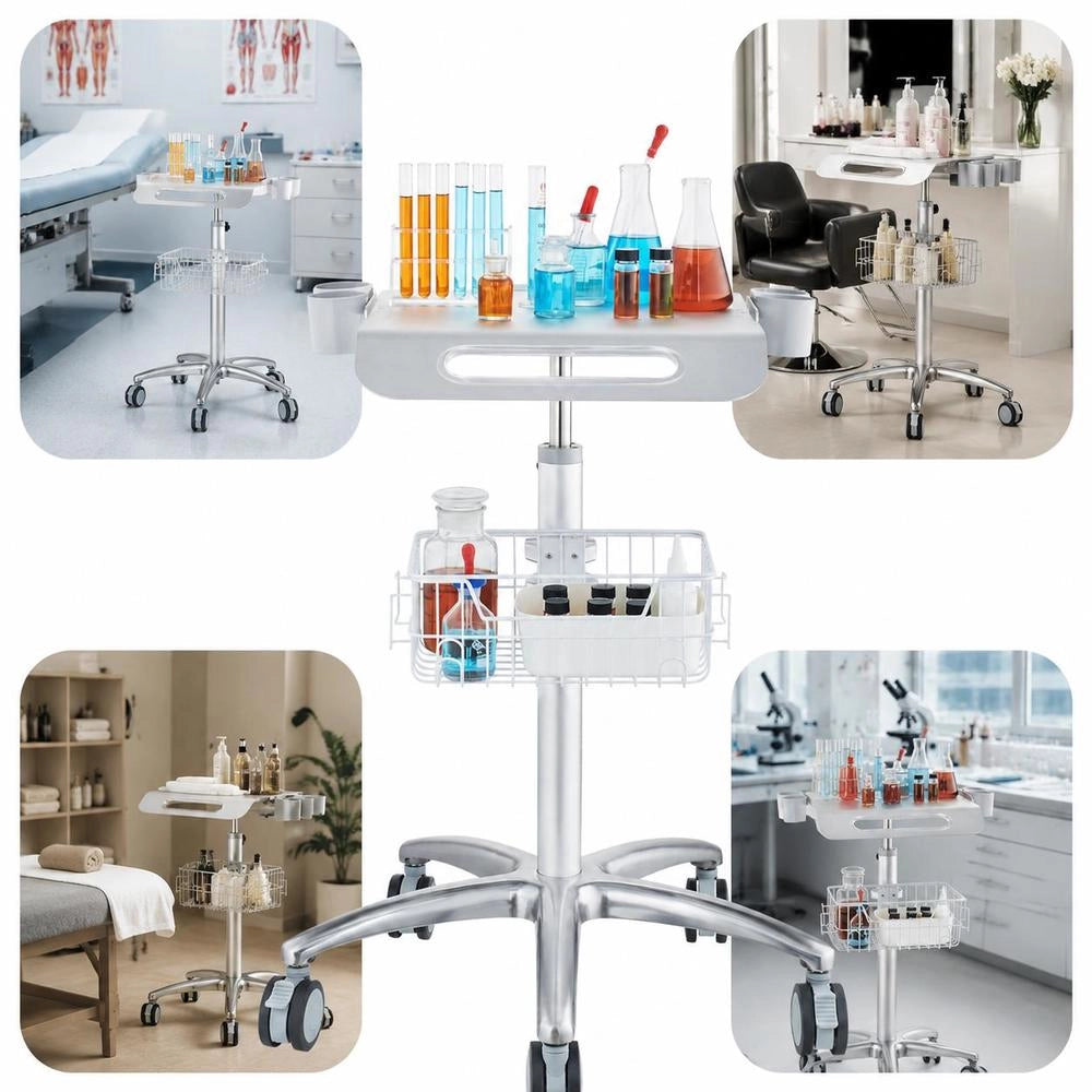 Medical Trolley, Salon Trolley With Wheels, Mobile Rolling Trolley 68-109 Cm Height Adjustable, Metal Salon Stations For Hairdressers, Rolling Desktop Laboratory Trolley For Clinic, Beauty And Salon