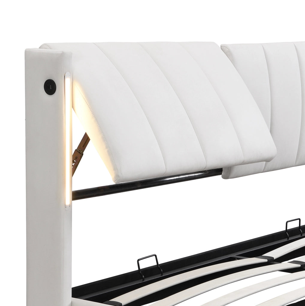 Letto contenitore 180x200 cm con LED; USB C e testiera regolabile; PU bianco