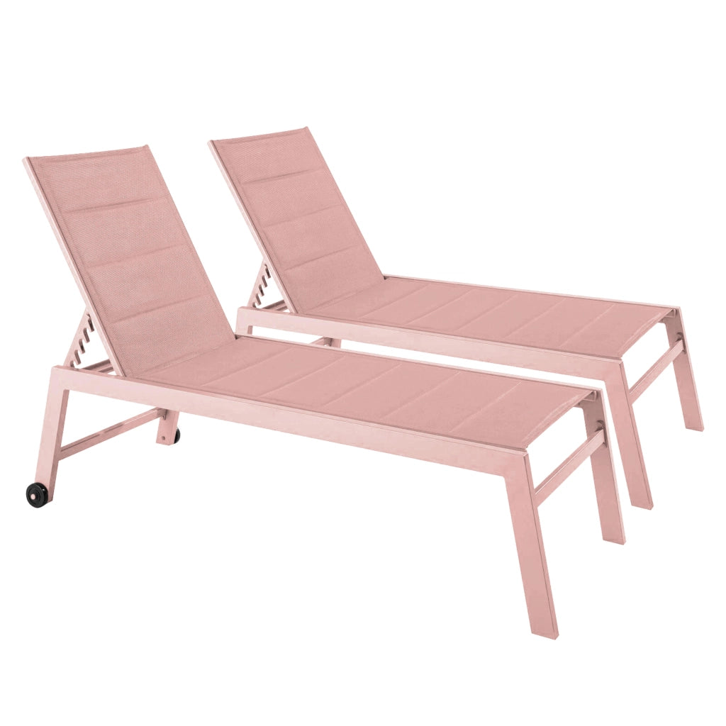 Oviala - Set di 2 lettini prendisole in alluminio e textilene rosa cipria