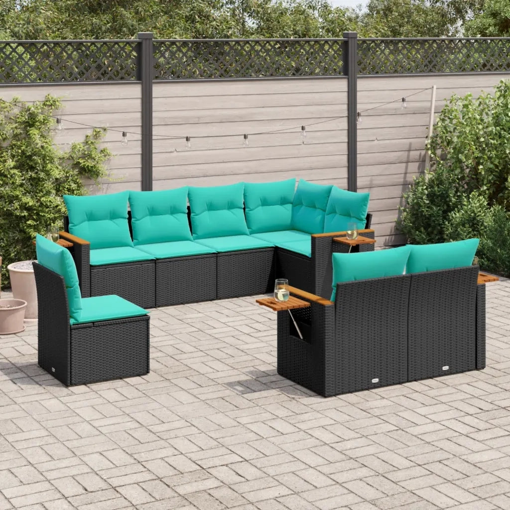 Set Divani da Giardino 8 pz con Cuscini Nero in Polyrattan 3227002