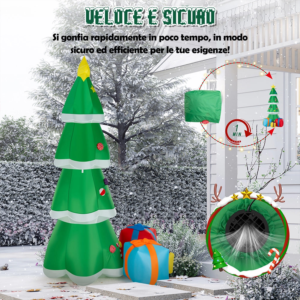 Gonfiabile Albero di Natale Grande Altezza 240 Cm Con Illuminazione Led Per Esterno