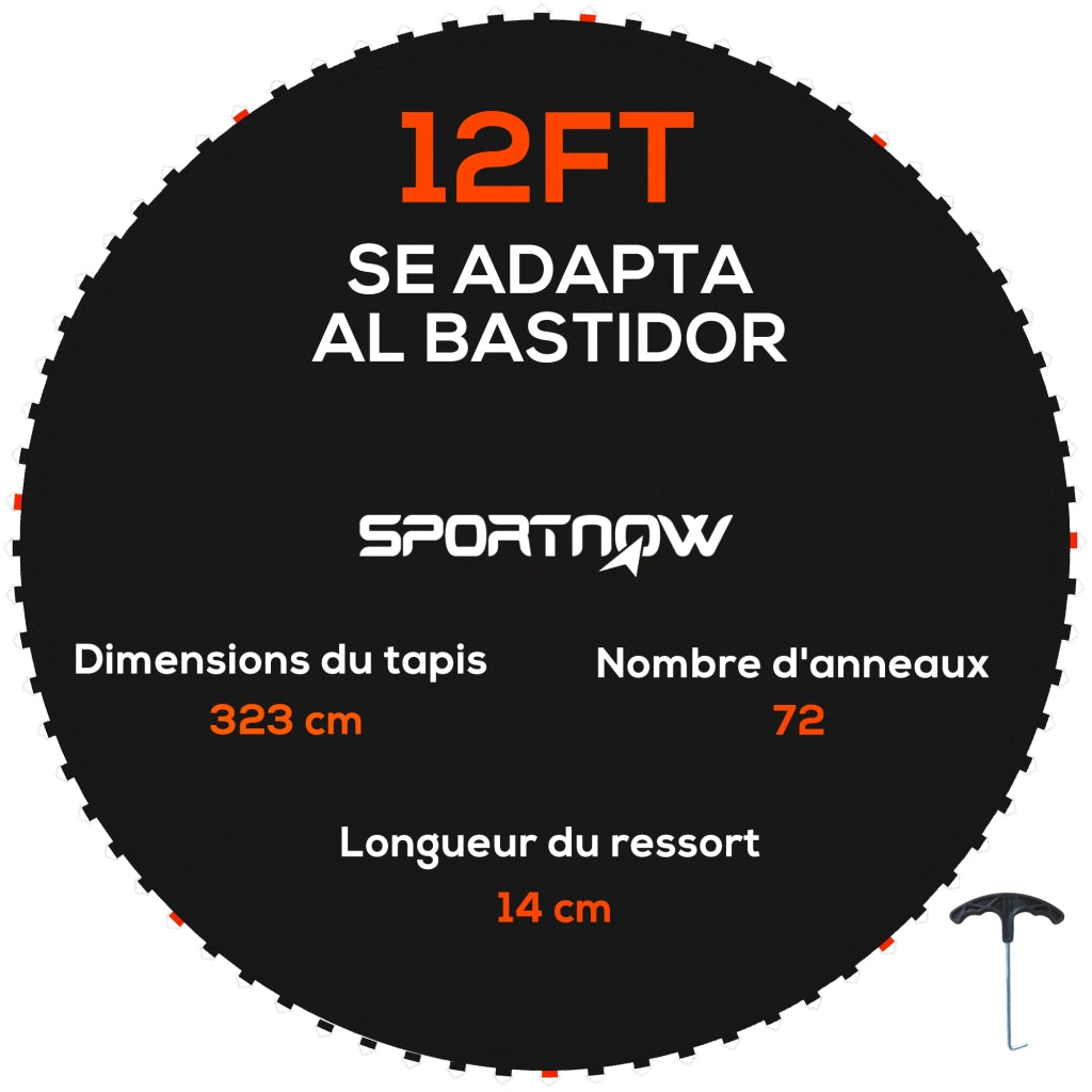 Telo di Ricambio per Trampolino Elastico Ø 3,7 m Rotondo Tappeto da Salto con 72 Anelli a V per Molle da 14 cm Robusto Durevole
