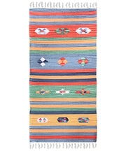 Tappeto KELIM 05 disegni etnici orientali colori vivaci cm.140x200 tessuto e frangia 100% cotone, lavabile in lavatrice