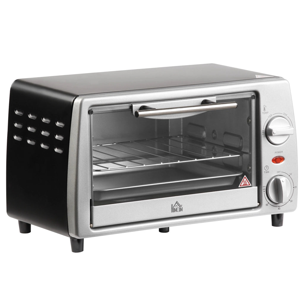 Forno elettrico 10L, 750W, temperatura e timer regolabili, con grill e teglia, 36.5x26x22cm, argento e nero