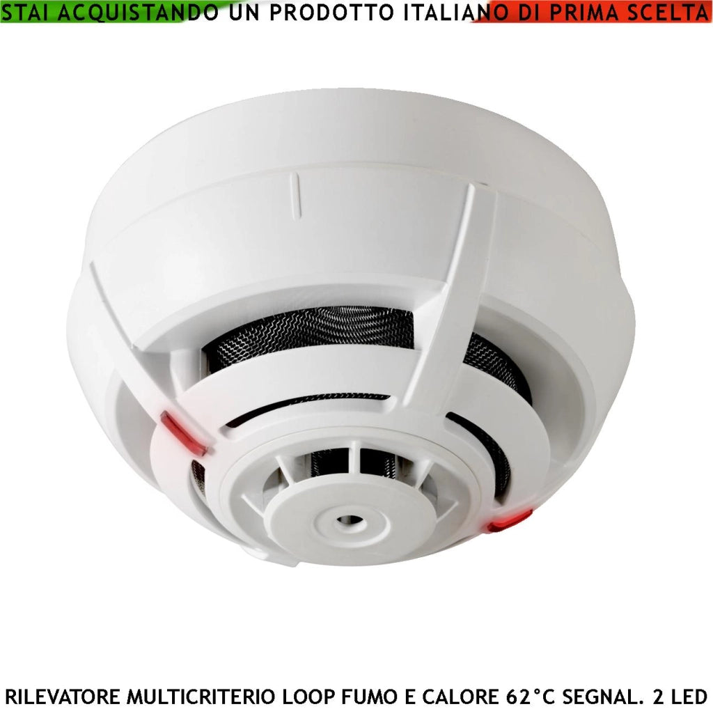 RILEVATORE DI FUMO E TEMPERATURA ANTINCENDIO MULTICRITERIO LOOP 2 LED USCITA OC 14 MA SEGNALAZIONE REMOTA