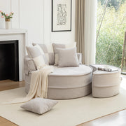 Poltrona lounge rotonda moderna con pouf e 5 cuscini in ciniglia grigia