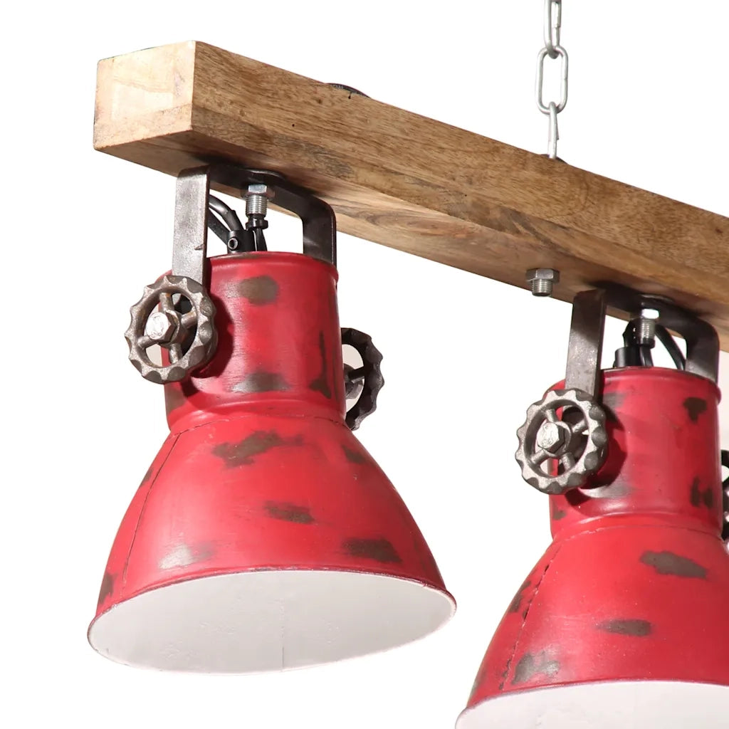 Lampada da soffitto a 4 paralumi stile industriale soggiorno ufficio 90 x 24 x 111 cm in ferro rosso sbiadito 02_0047495