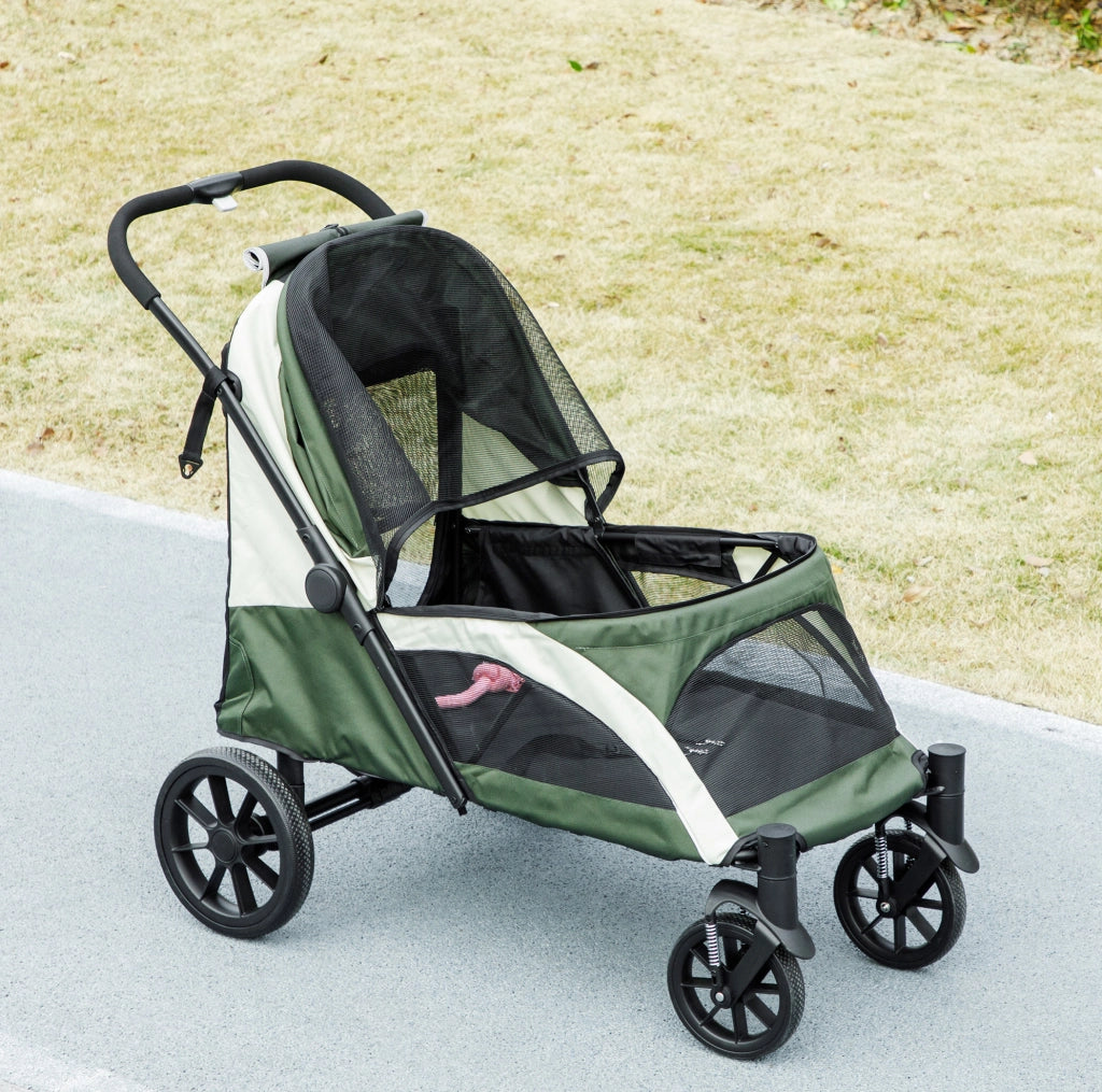 Passeggino pieghevole per cani e gatti 115x67x40 cm in poliestere verde scuro –