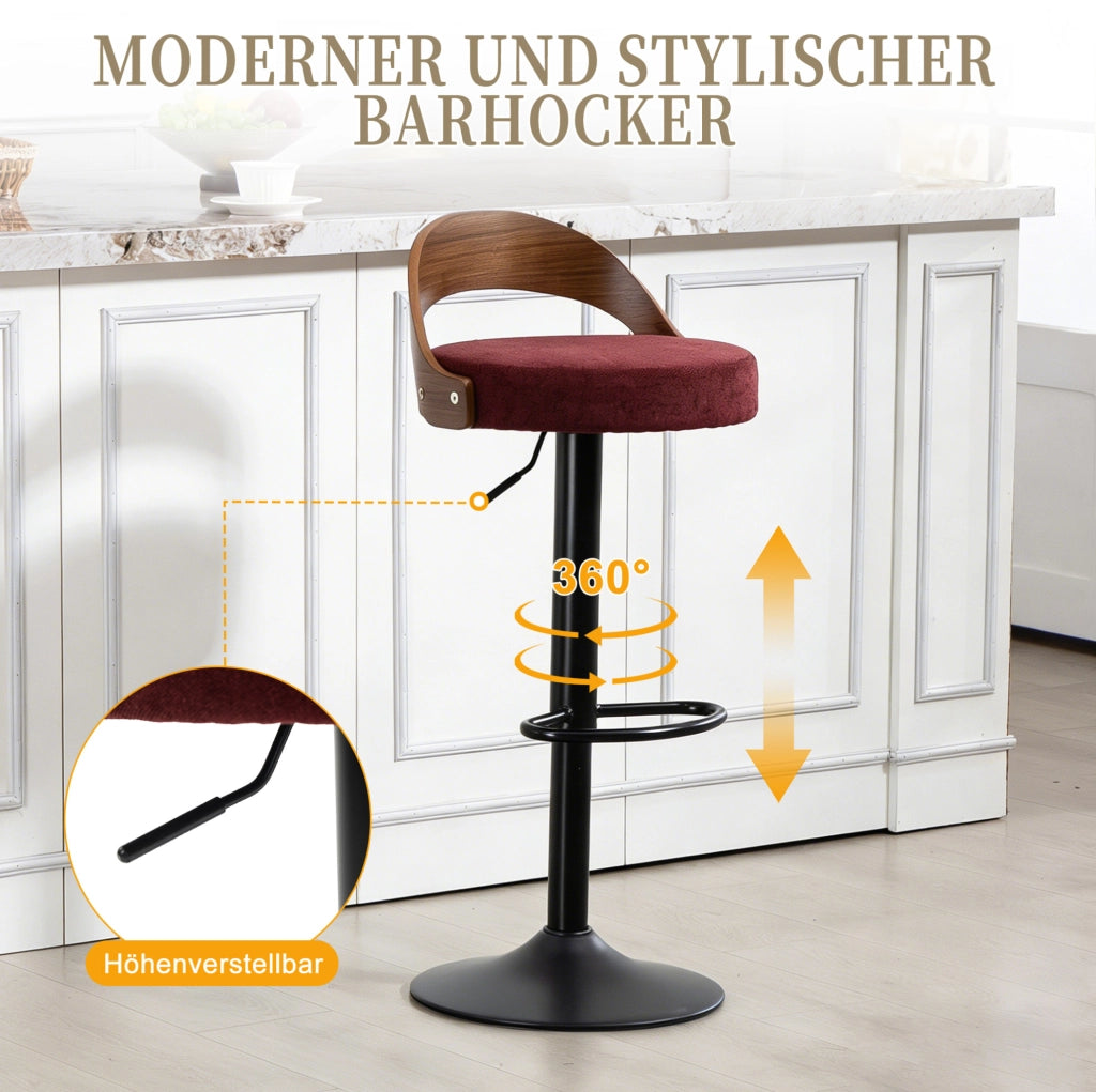SGABELLO AL BAR GIREVOLE 360° REGOLABILE IN ALTEZZA SET DA 2 PEZZI LINO WINE RED