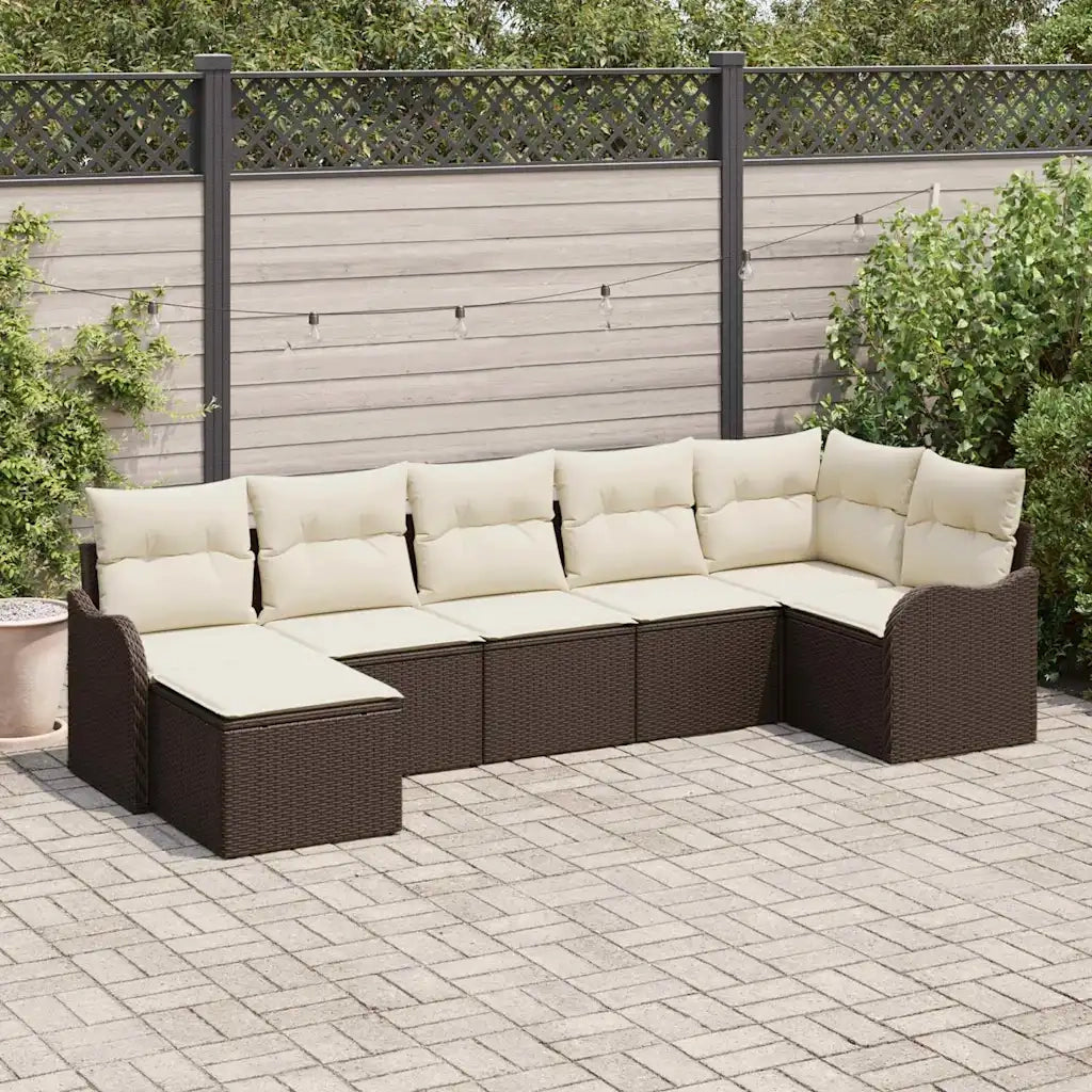 Set Divano da Giardino 7 pcs Marrone e bianco Poly Rattan