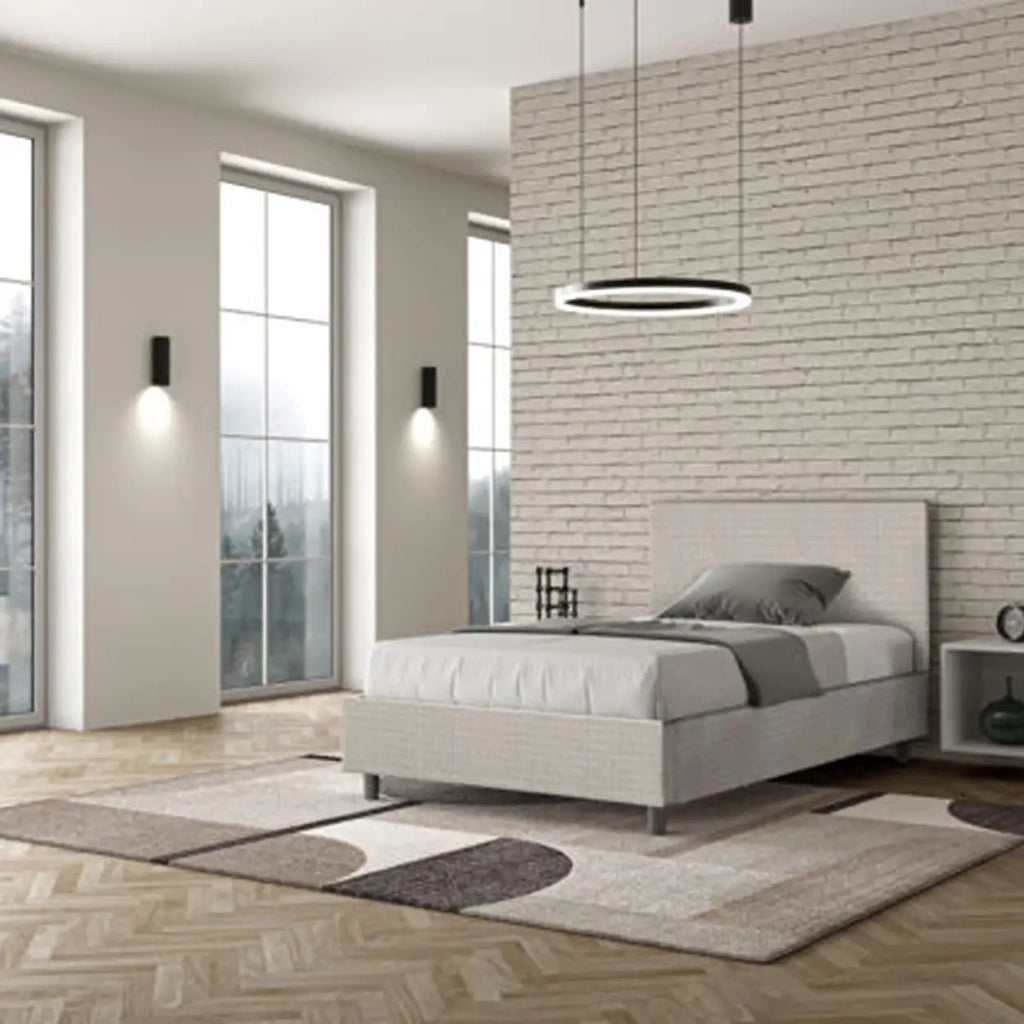 Letto una piazza e mezza contenitore imbottito 120x210 tessuto Labirinto 1 bianco Adele