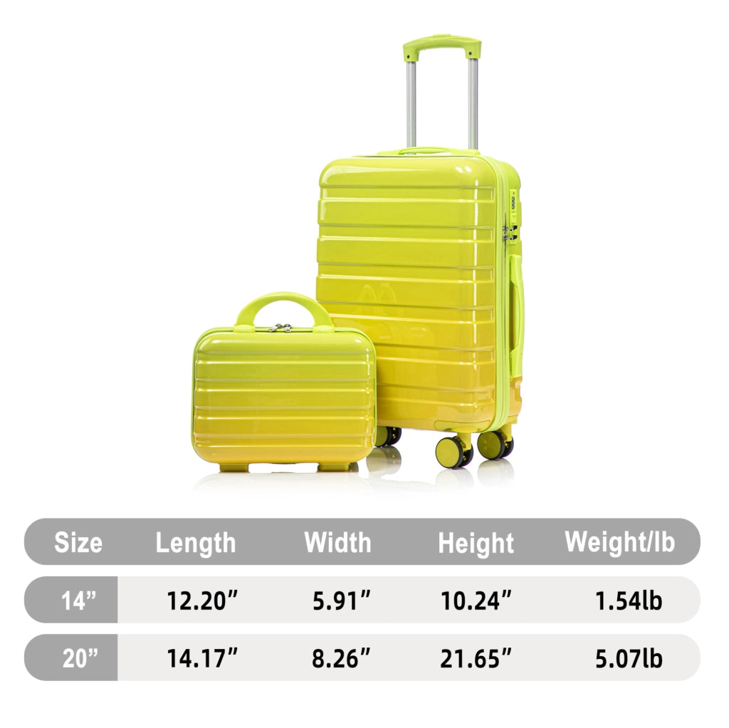 Set valigie rigide 20" e 14" con lucchetto a combinazione e beauty case verde