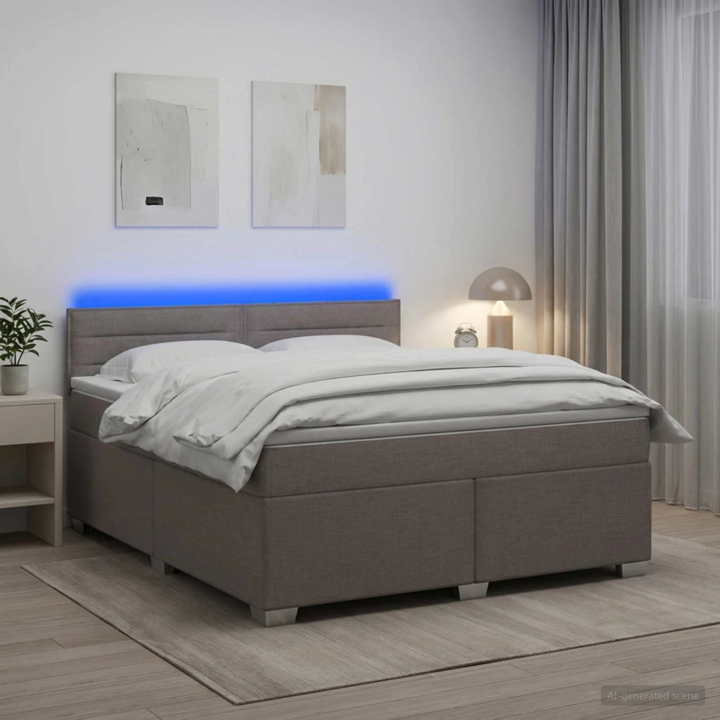 Letto con Box Spring, Materasso e LED Tortora 180 x 200 cm 3451998