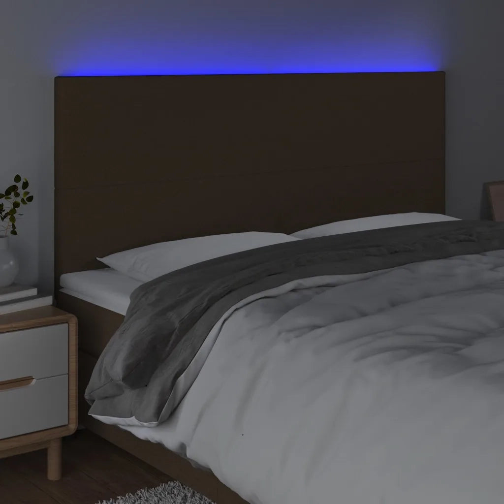 Testiera | Testata a LED Marrone scuro 200x5x118/128cm in Tessuto