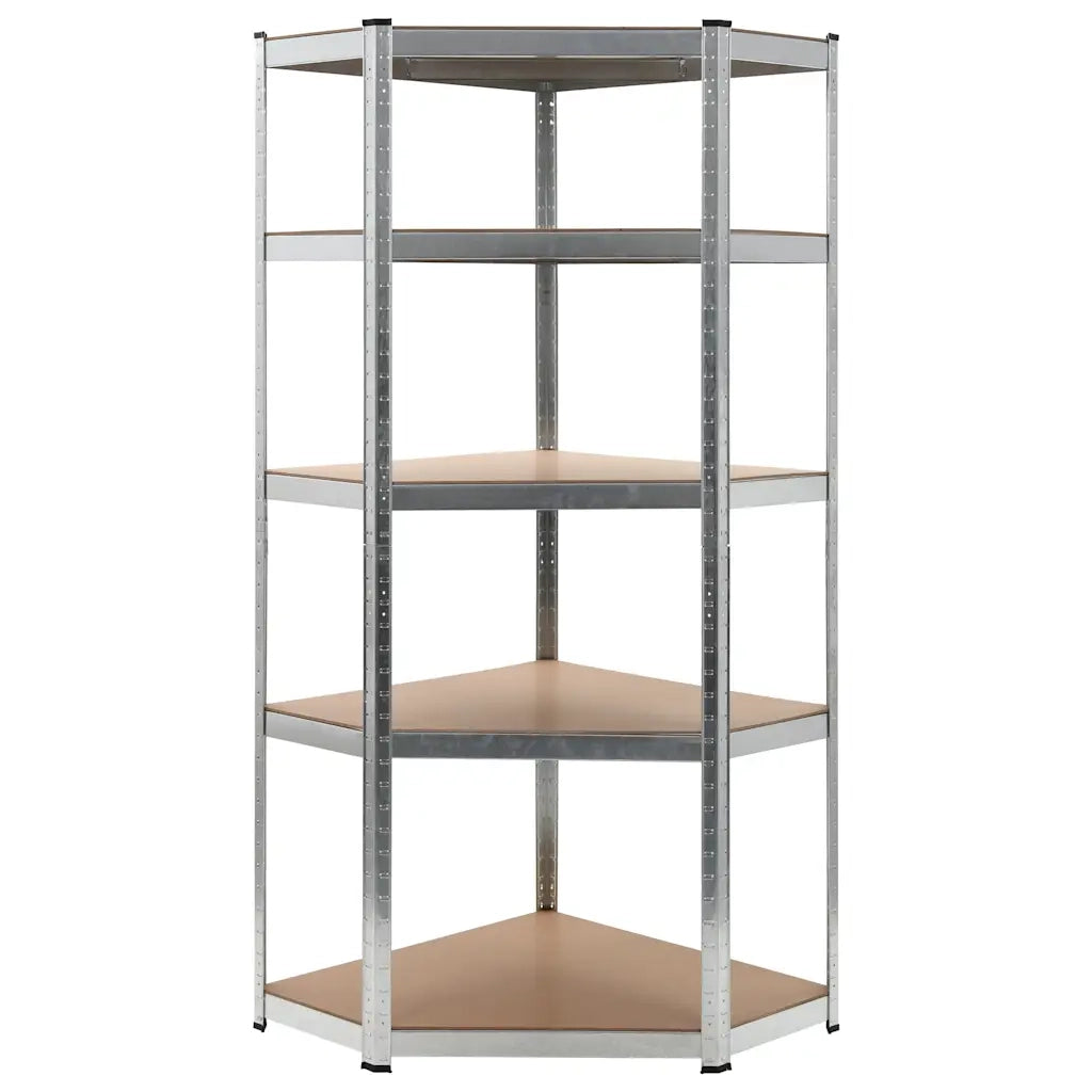 Scaffale Angolare 5 Ripiani Argento Acciaio e Legno Multistrato 144265