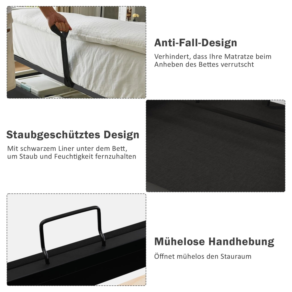 Letto imbottito 180x200 LED USB-C idraulico doghe 300kg beige