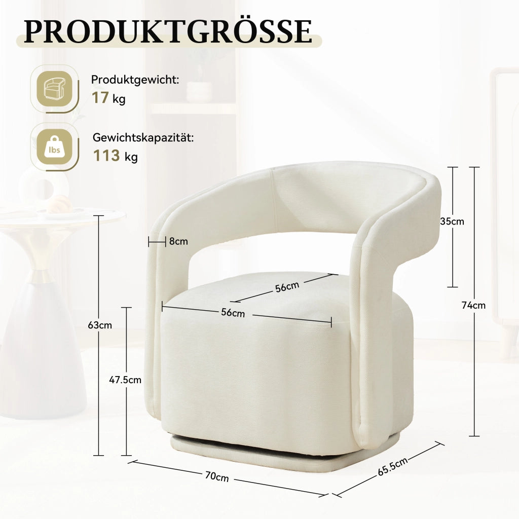 Poltrona girevole 70x65.5x74 cm a 360° in ciniglia bianca