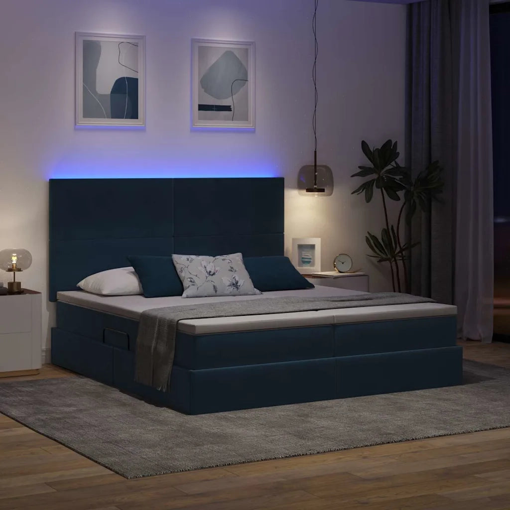Letto con luci a strisce a LED Blu Scuro 200 x 200 cm Velluto