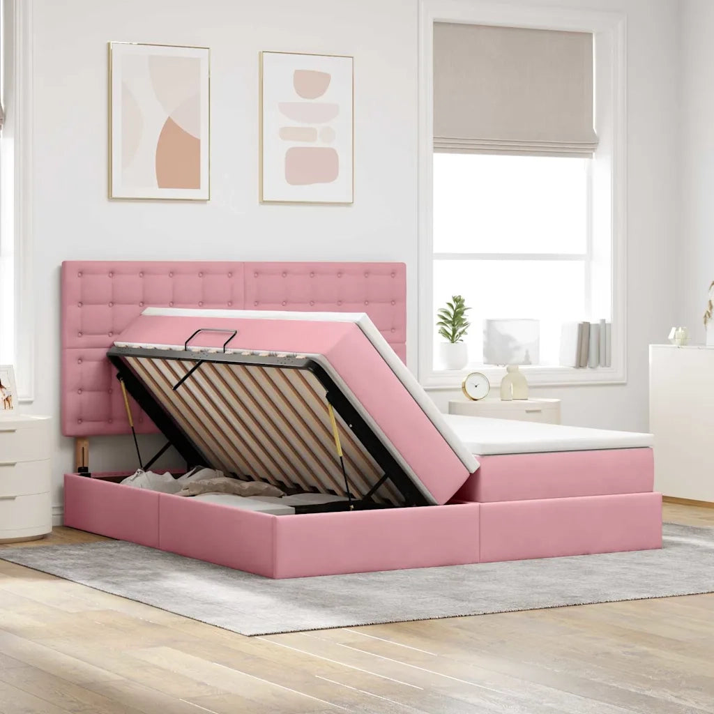 Letto con Contenitore con materasso Rosa 180 x 200 cm Velluto
