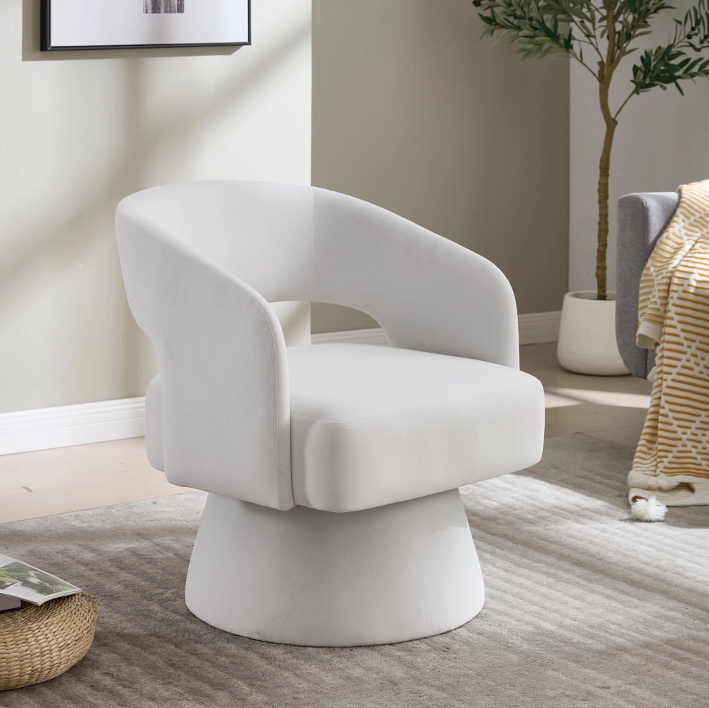 Poltrona girevole moderna in chenille beige con base compatta