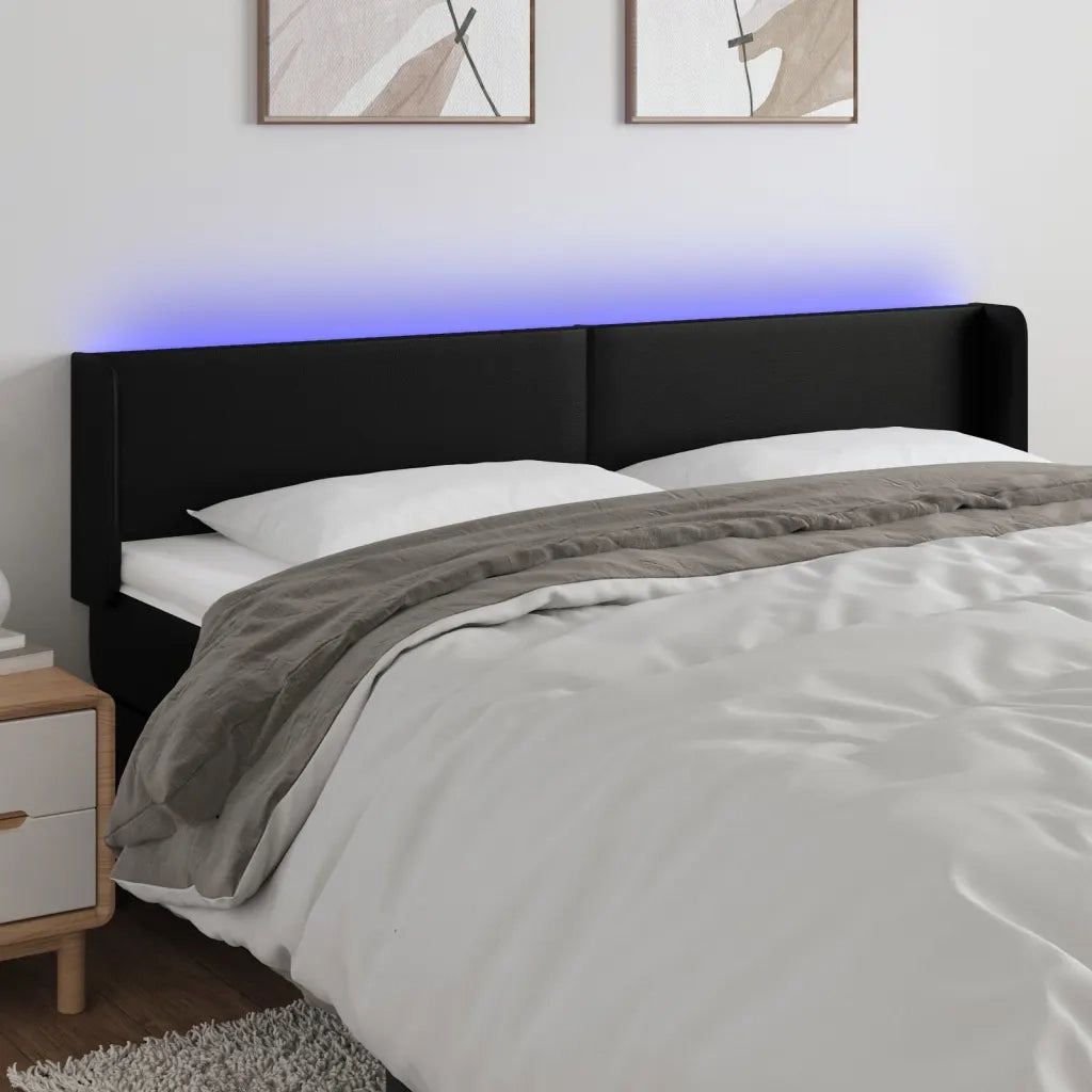 Testiera | Testata a LED Nera 163x16x78/88 cm in Similpelle