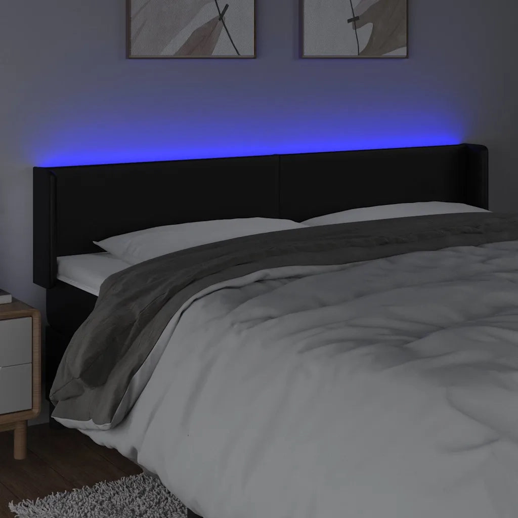 Testiera a LED Nera 203x16x78/88 cm in Similpelle 3123064