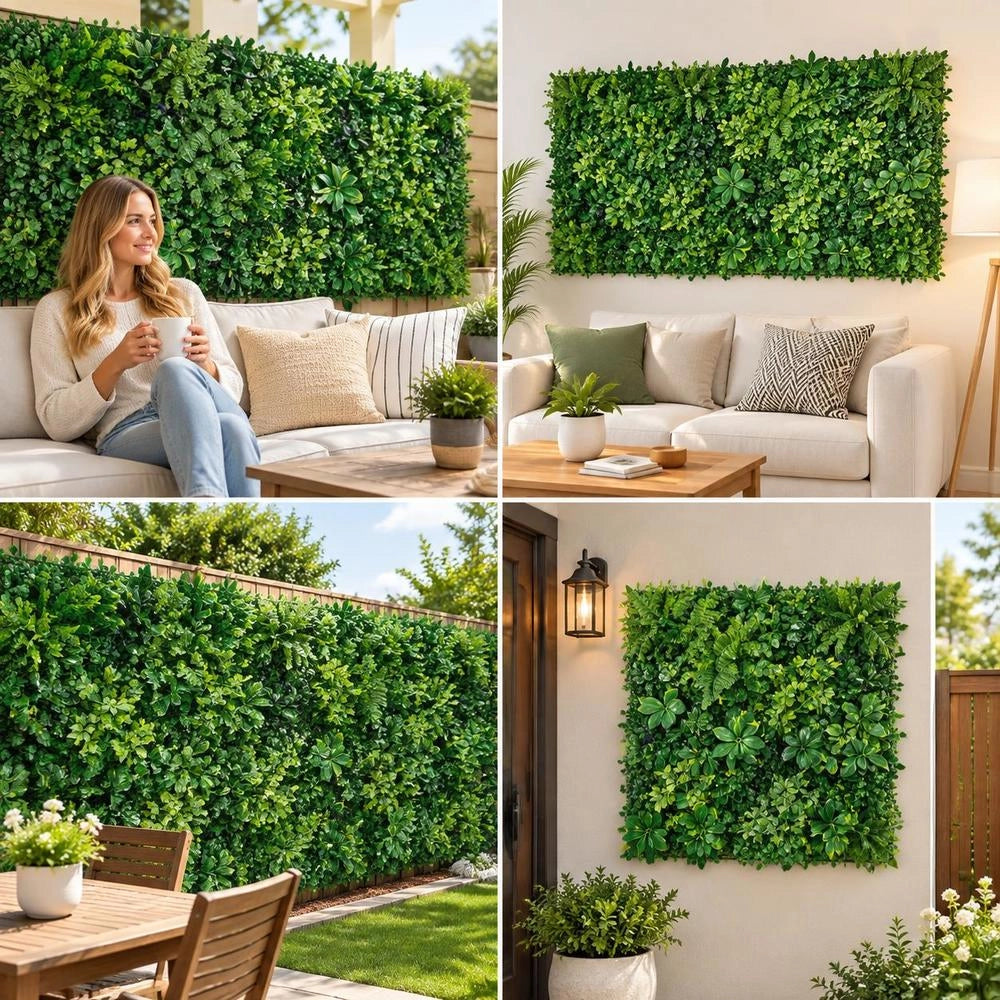 Artificial Plant Wall, 8 Pieces, 500x500x50 Mm, 3D Combination Of Green Boxwood Panels, Green Decoration And Ivy Fence Covering, Privacy Screen Backdrop, Hedge Protection For The Garden
