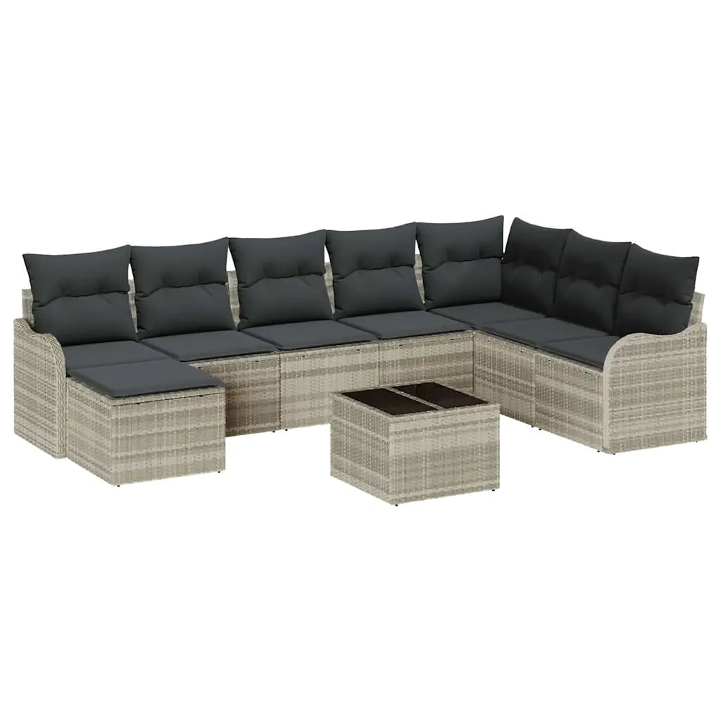 Set Divano da Giardino 9 pcs Grigio chiaro Poly Rattan