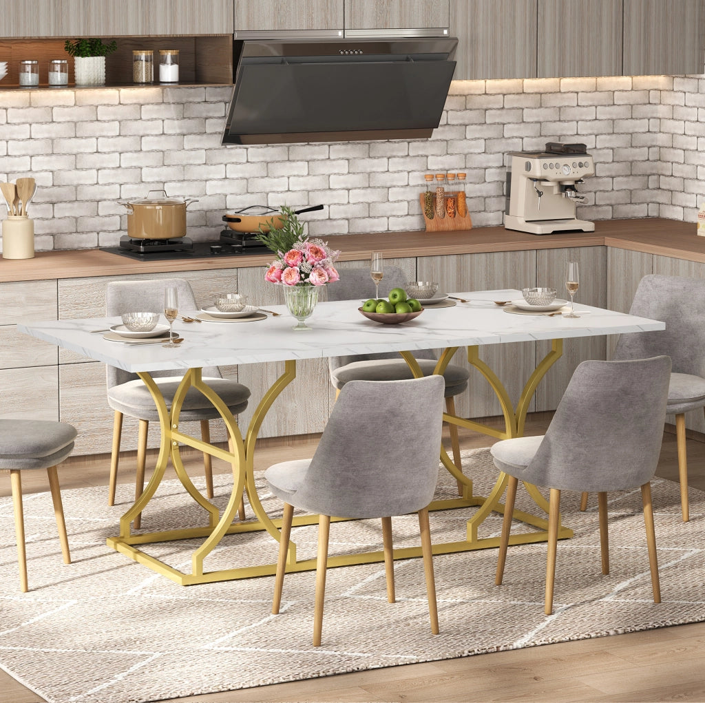 TAVOLO da pranzo 200x80x76 cm effetto marmo bianco e oro