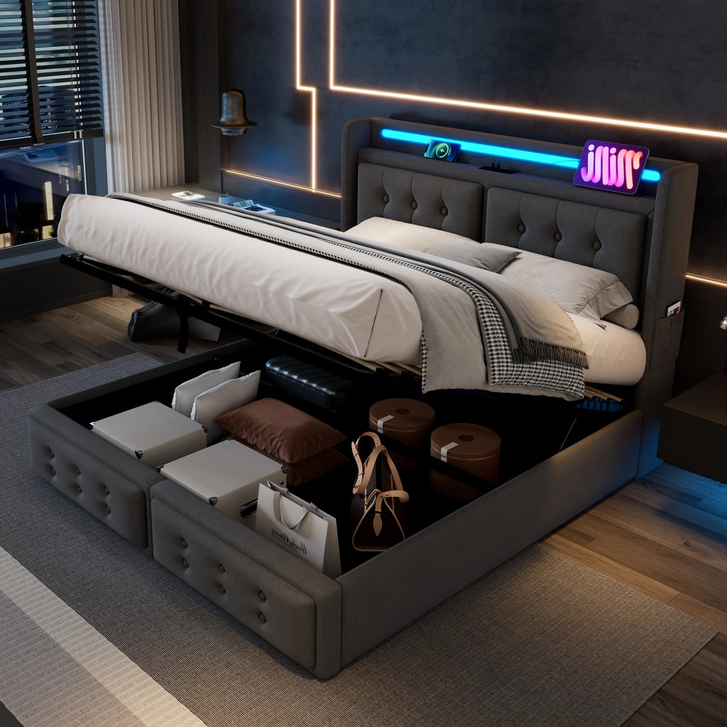 Letto imbottito 160x200 con testiera LED