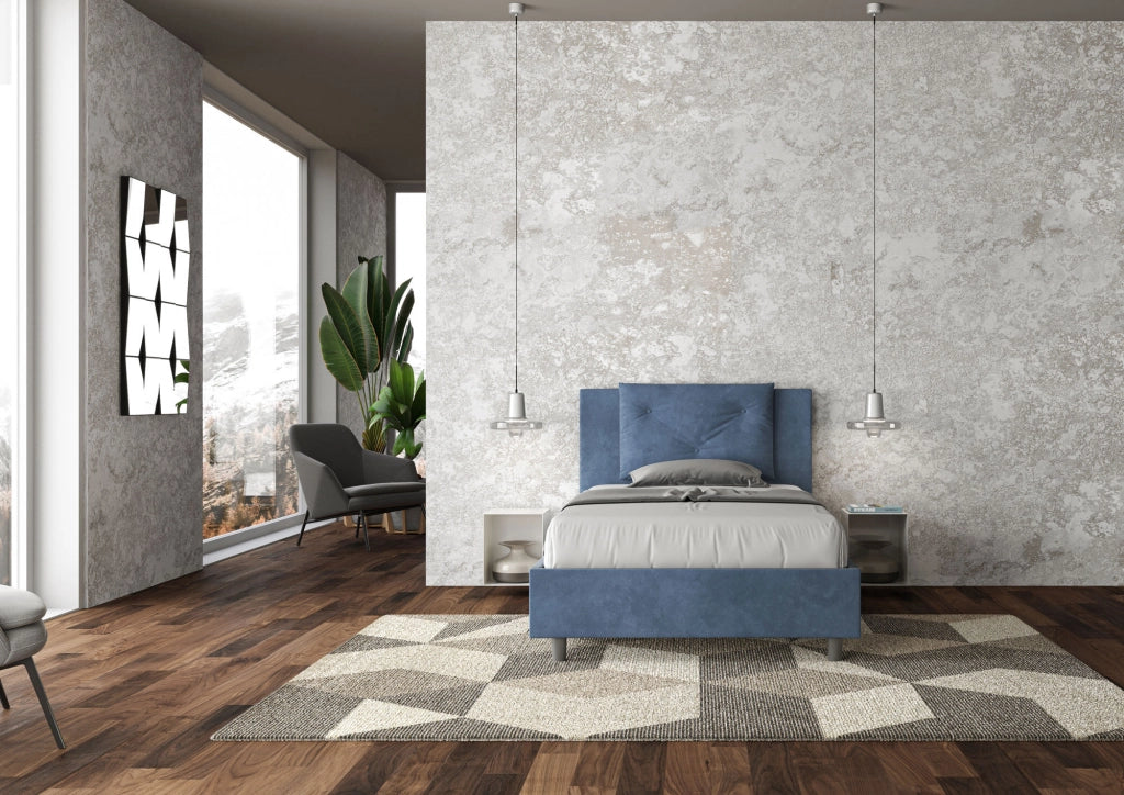 BS COM Letto singolo senza rete imbottito 100x210 microfibra blu