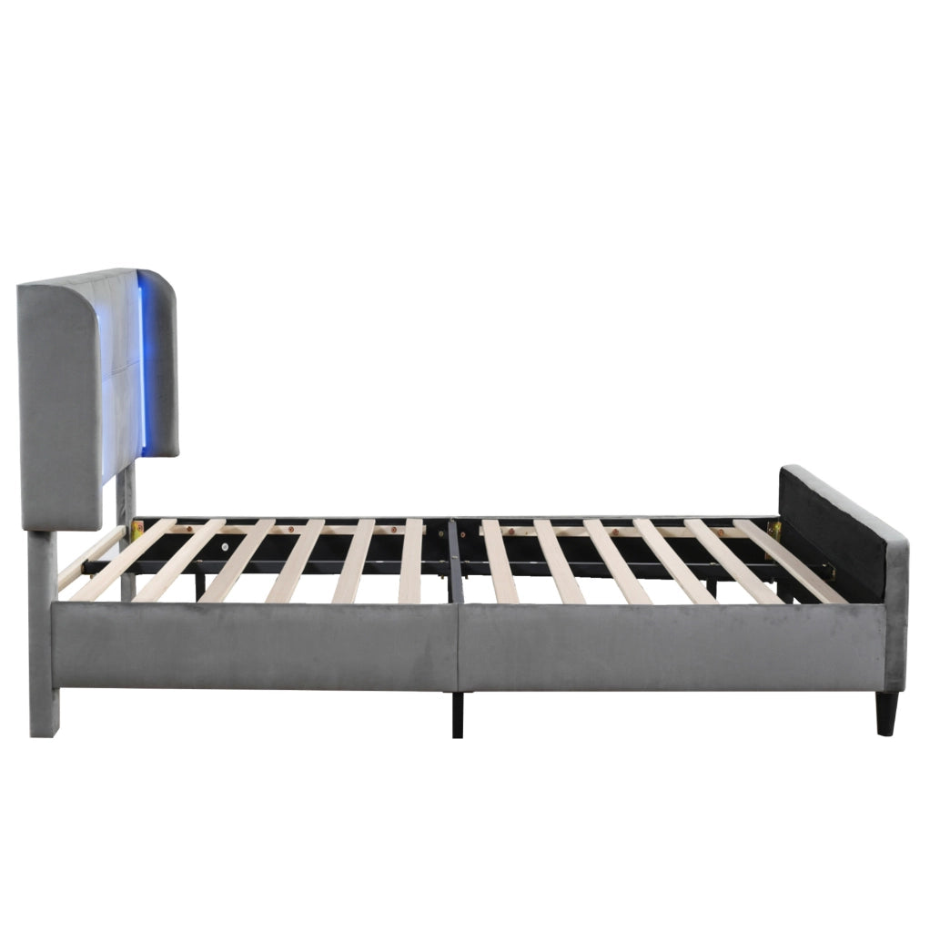 Letto matrimoniale imbottito in velluto con LED a 16 colori e testiera regolabile