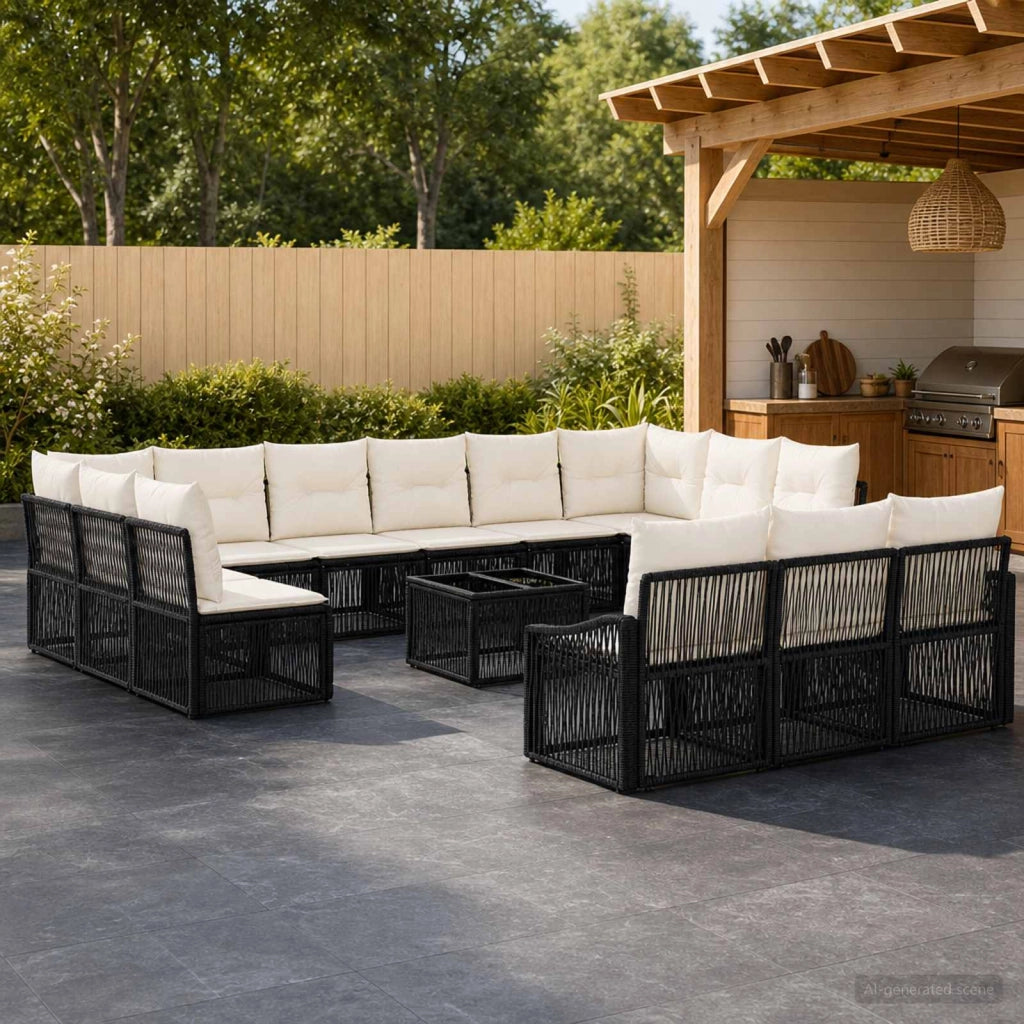 Set Divano da Giardino 14 pz Nero polyrattan 3436159