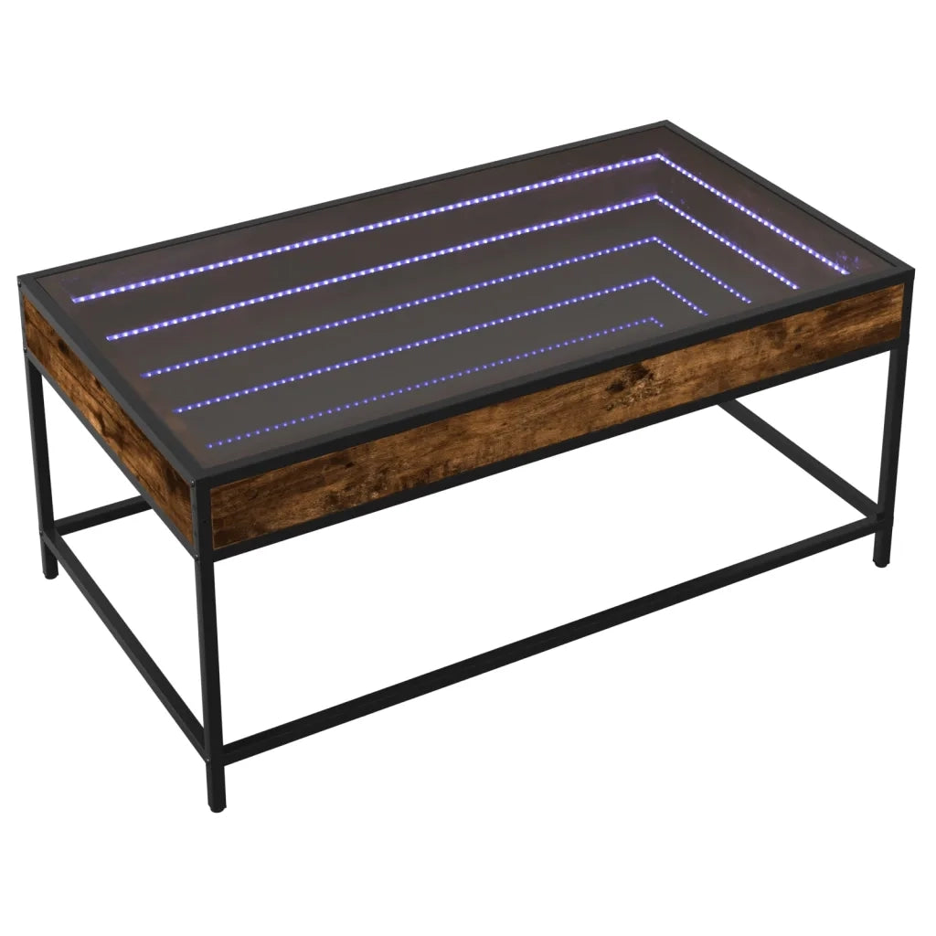 Tavolino da Salotto con LED Infinity-Tavolino da soggiorno Rovere Fumo 90x50x41 cm