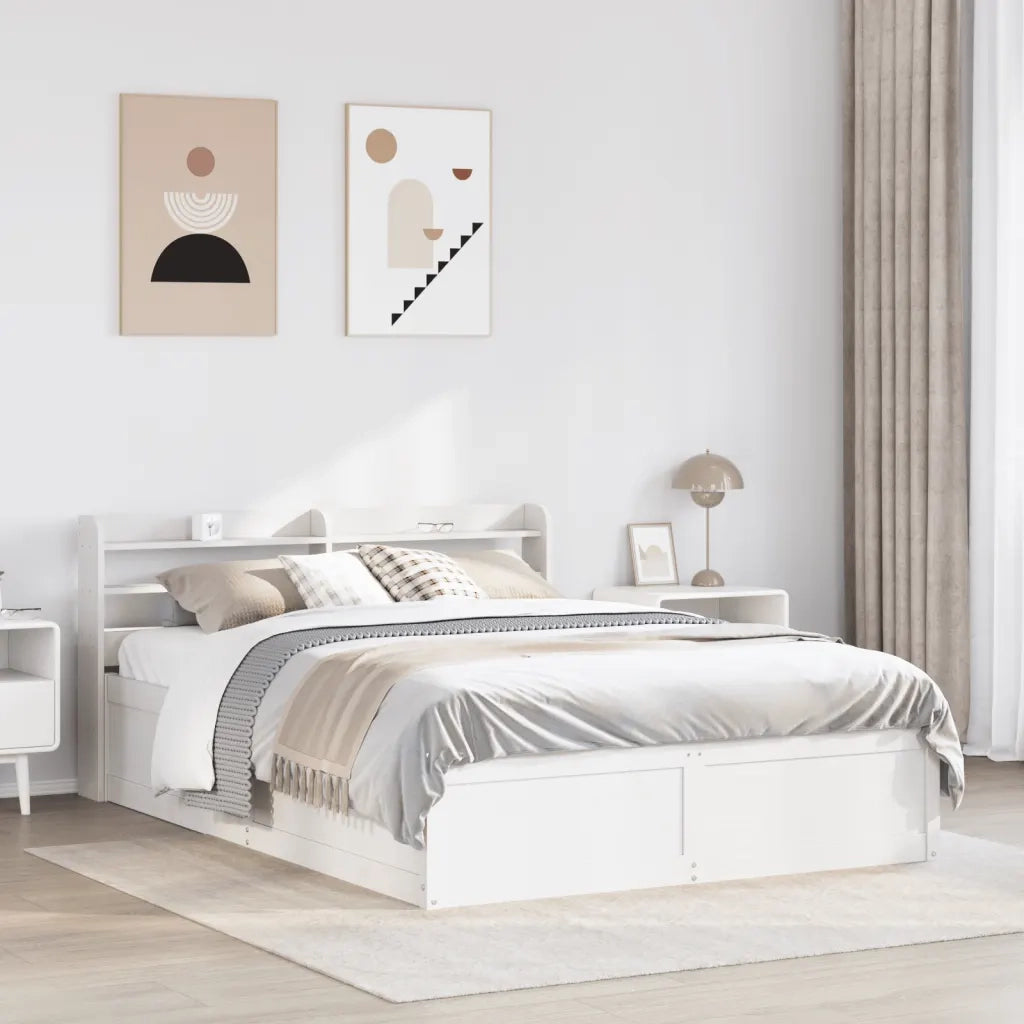Letto matrimoniale | Letto per adulti | Giroletto con Testiera Bianco 140x190 cm in Legno Massello Pino