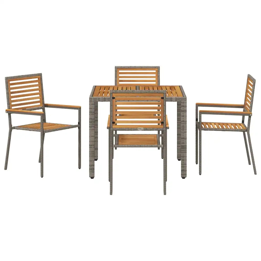 Set da Pranzo per Giardino 5 pcs Grigio e Marrone polyrattan