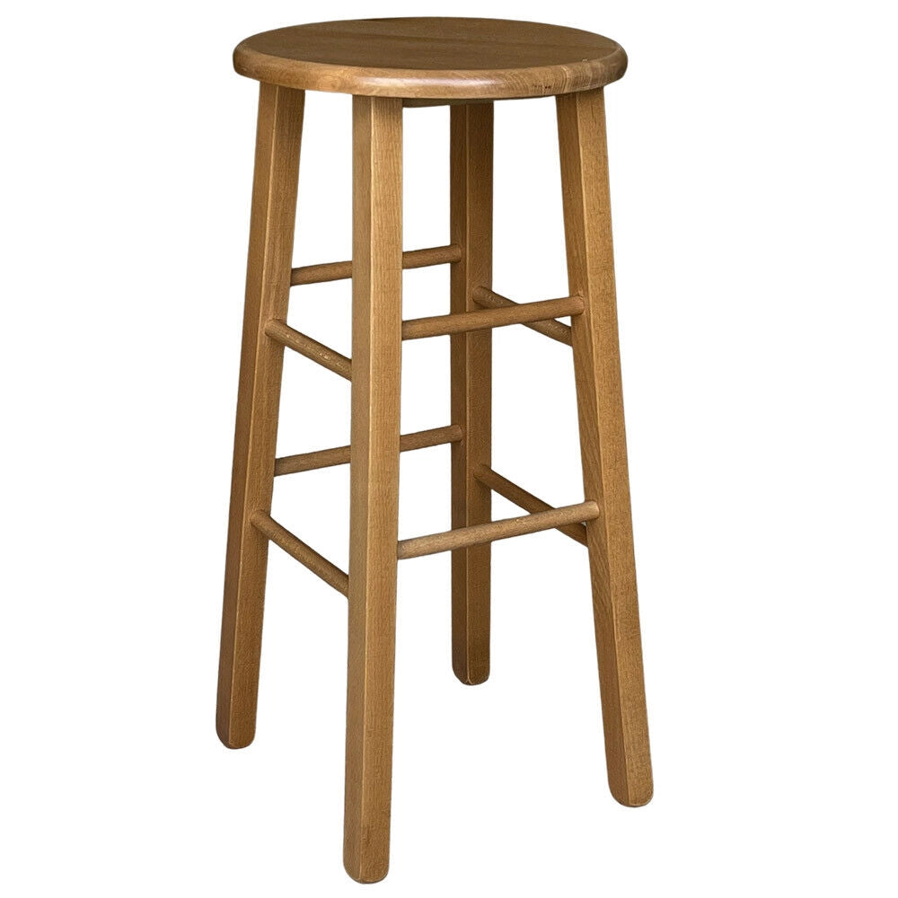 Sgabello in legno massello noce chiaro h 68 cm con seduta rotonda e gambe dritte
