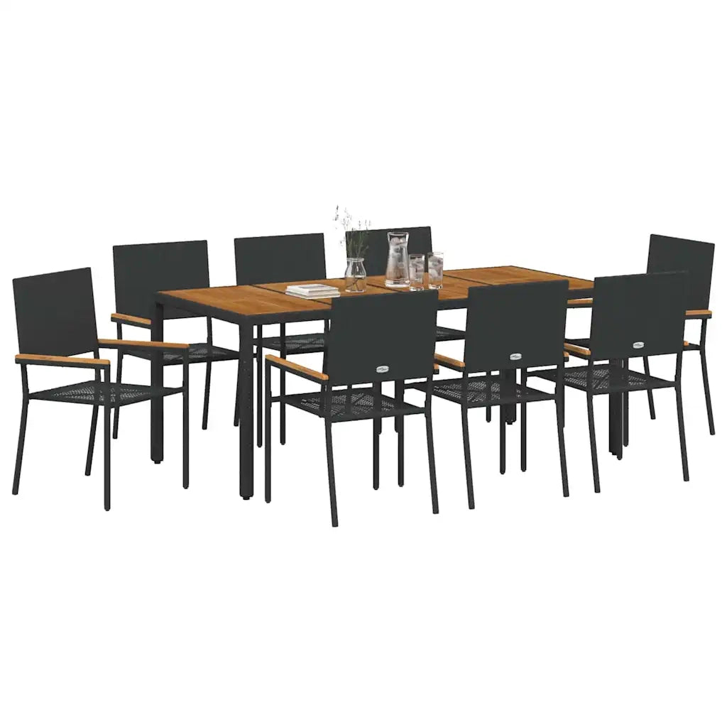 Set da Pranzo per Giardino 9 pcs Nero polyrattan