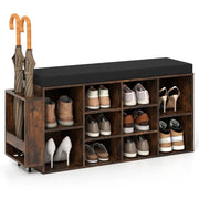 Panca porta scarpe scarpiera a 10 scomparti con seduta imbottita, Panca porta scarpe con portaombrelli Marrone
