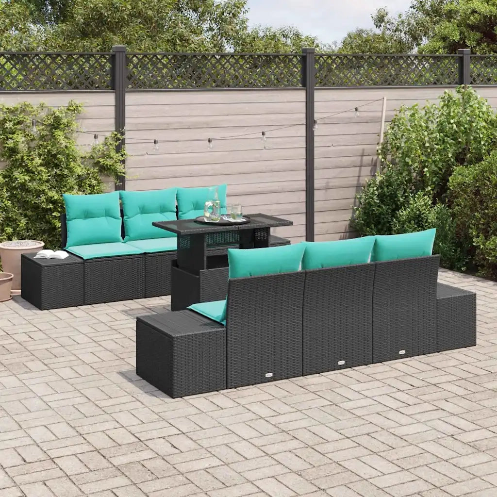 Set di divani 7 pz 6-Numero di posti Nero e Blu polyrattan 3349112