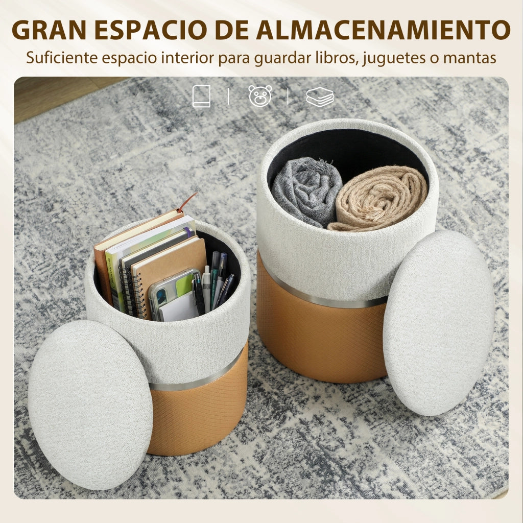 Cassettiera 2 Puff Imbottita ¨C Minimal ¨C Marrone e Crema