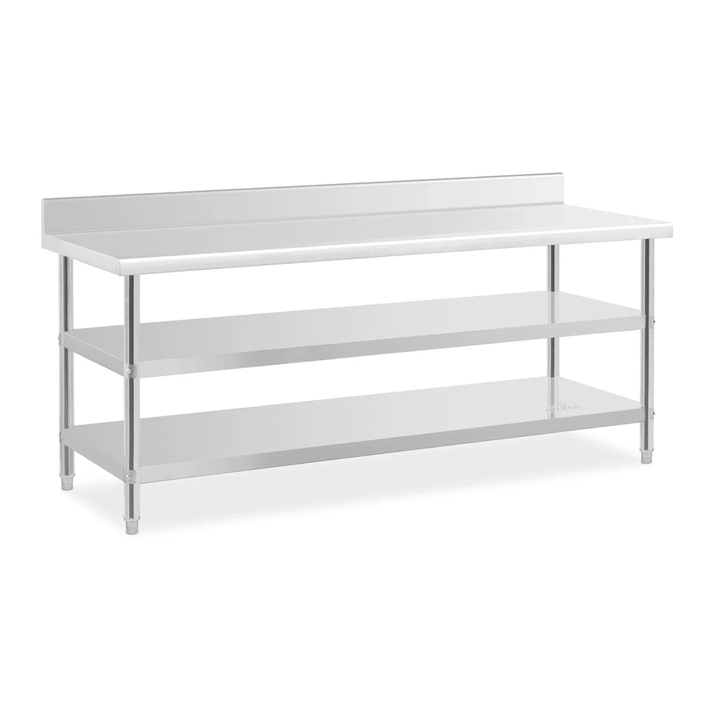 Tavolo da lavoro in acciaio inox con alzatina - 200 x 70 x 16,5 cm - 235 kg - 2 ripiani 14_0007311