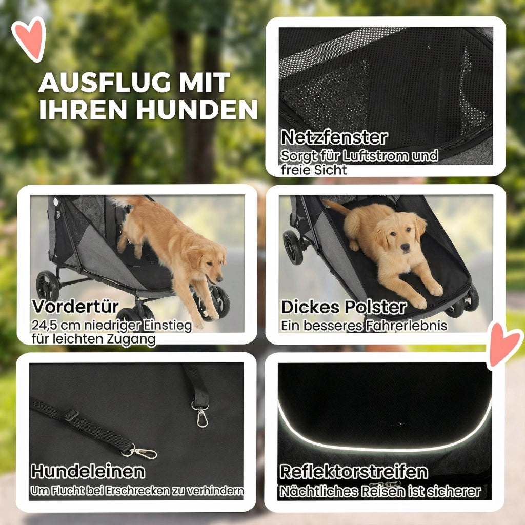 Passeggino per Cani Pieghevole ¨C Xylo ¨C Per Cani Grandi fino 30kg Ruote 360¡ã Grigio