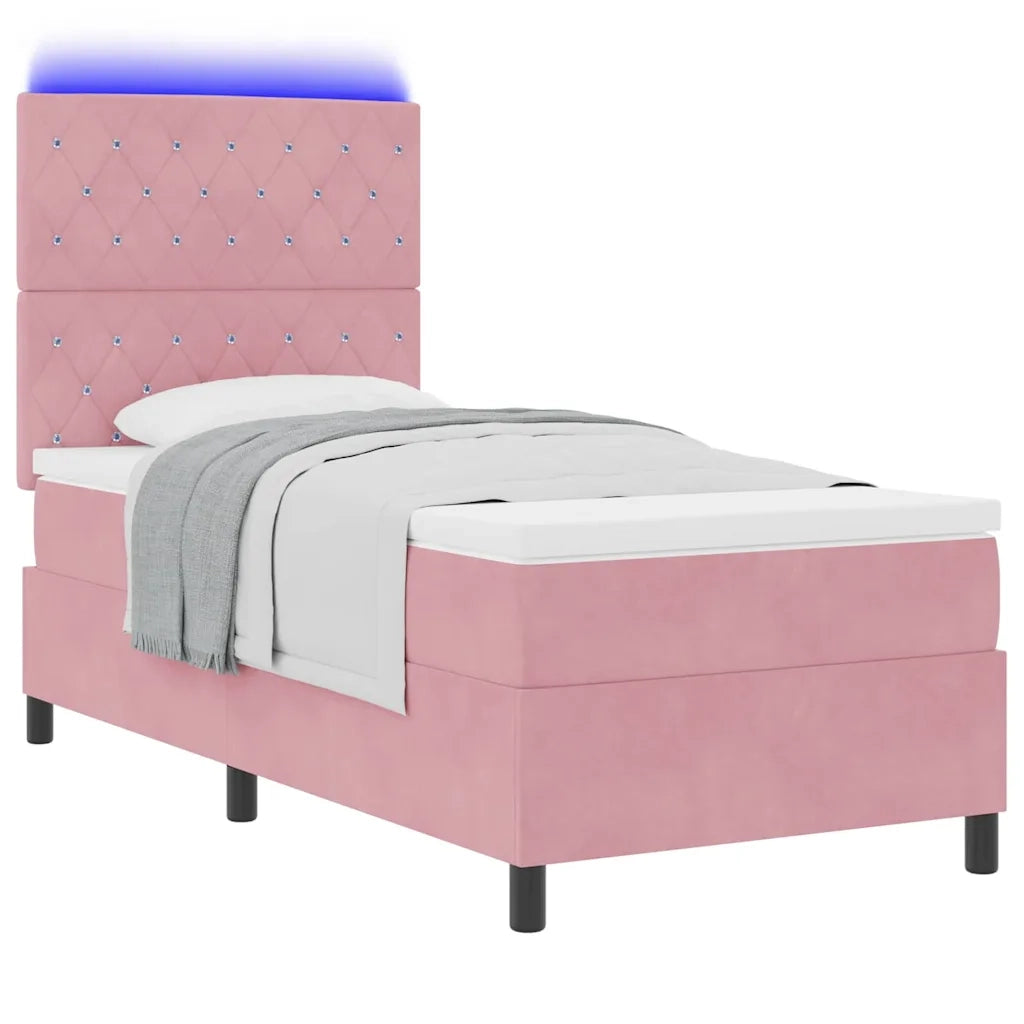 Letto a Sorgente LED con materasso Rosa 100 x 200 cm Tessuto